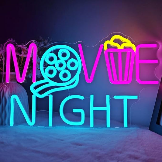 Neon Sign Cinema Led Neon Light Dimmable Popcorn Paper Box Neon Sign for Wall Decor Movie Theater Lights Movie Room Light Up Sign for Film Room Cinema Party Birthday Gift
