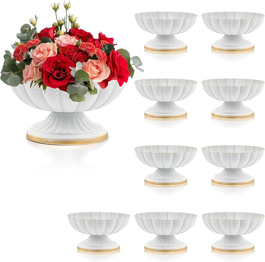 White Flower Vases for Centerpieces: Vintage Compote Bowl Vase for Wedding White Centerpieces for Table 4 Inch Small Pedestal Vase for Party Metal Urn Vases for Anniversary Home Set of 10