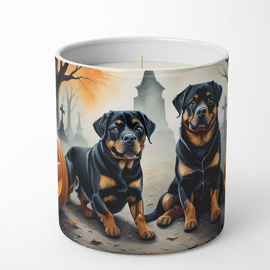 Caroline's Treasures DAC2062CDL Rottweiler Spooky Halloween Decorative Soy Candle Nature Soy Wax Essential Oil Home Decor Ideal for Bedroom Kitchen Bath Office Gift, 10 oz