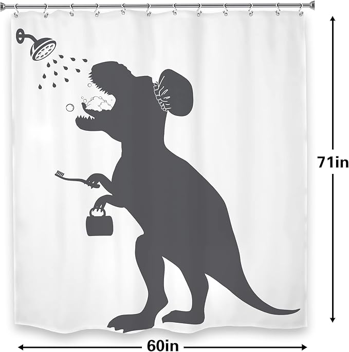 LGhtyro Funny Dinosaur Shower Curtain Dino Shower Curtain Kids Trex Raptor Silhouette Animal Shadow Cartoon Bath Accessories Art Home Decor 60x71 Fabric 12 Pack Hook