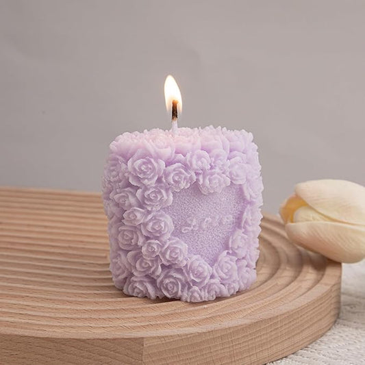 Rose Flower Clusters Aesthetic Scented Candle,Love Heart Handmade Soy Wax Aroma Decorative Candle for Table Photo Prop Valentine's Day Wedding Birthday Gift,Prefect for Meditation Stress (Purple)