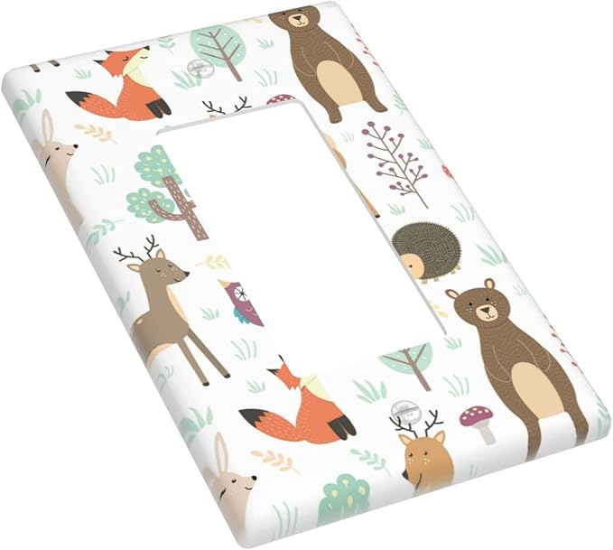 Cartoon Animal Deer Bear Fox Light Switch Cover Decorative Single Rocker Plastic Wall Plate Outlet Cover for Women Girls Bedroom Kitchen Living Room Decor 4.5 * 2.76
