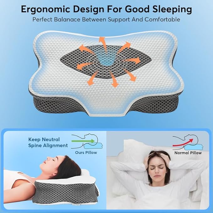 Anvo Cervical Pillow for Neck Pain Relief - Neck Pillows for Pain Relief Sleeping - Cervical Memory Foam Pillows for Neck Pain - Ergonomic Pillow for Side Back Stomach Sleeper-White Queen