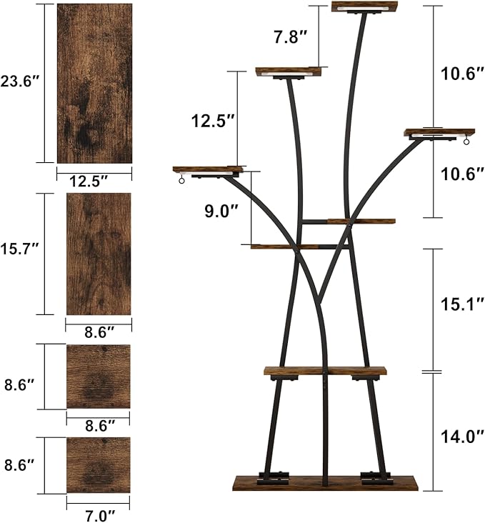 Plant Stand Indoor with Grow Lights, 8-Tiered Large Plant Shelf for Indoor Plants, 63" Tall Plant Tree-Shape Display Rack for Patio, Balcony, Home Decor
