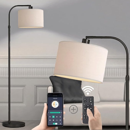 Black Floor Lamp with Remote Control, Adjustable Height Arc Floor Lamps for Living Room, Black Standing Lamp Dimmable Floor Lamp for Bedroom, Office, 1000 Lumens LED Smart Bulb Included,