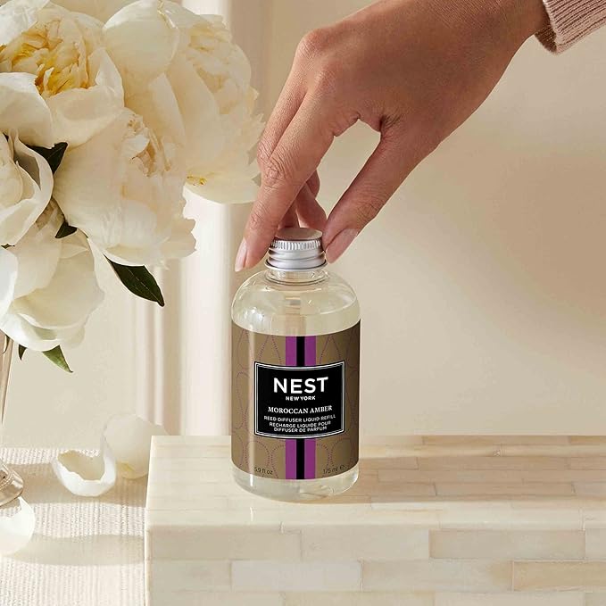 NEST New York Reed Diffuser Liquid Refill, Moroccan Amber - 5.9 fl oz - Fragrance for Up to 90 Days - Flame Free