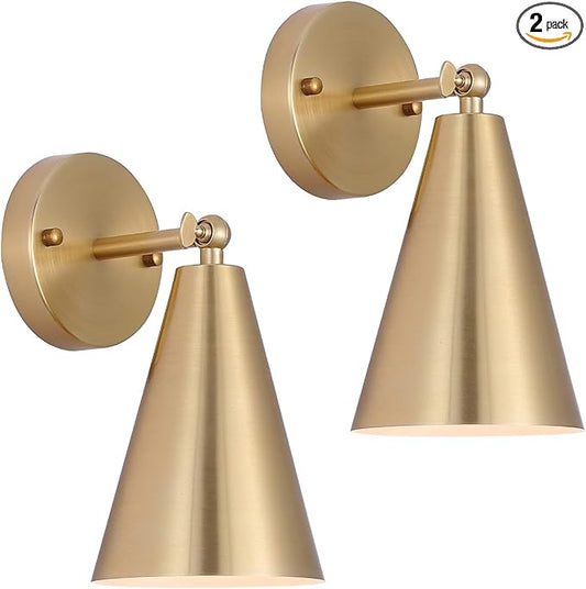 MWZ Gold Sconces Set of 2, Modern Brass Wall Sconces Lighting Fixtures with Metal Shade, Indoor Decor Wall Mount Swing Arm Lamp for Bedroom,Bedside,Kitchen,Hallway,Living Room,Reading,Bar