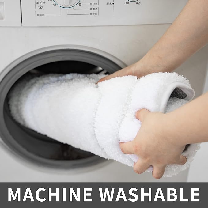 COSY HOMEER Extra Thick Bath Rugs for Bathroom - Anti-Slip Bath Linen Set Mats Soft Plush Yarn Shaggy 100% Strong Polyester Living Room Bedroom Water Absorbent(White,24x36 - Inches)