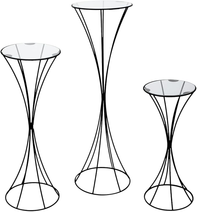 3PCS Hourglass Black Plant Stand Flower Stand for Party, Tall Metal Pedestal Stands for Display Decoration Birthday Wedding Living Room Patio Decor Backdrop