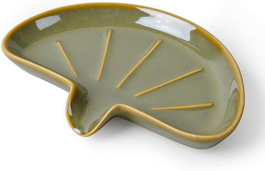 Ceramic Soap Dish, Self-Draining Bar Soap Holder for Bathroom, Sink, or Shower – Green Half-Moon Design, Easy to Clean, Keeps Soap Dry – ANTIS'S HOME