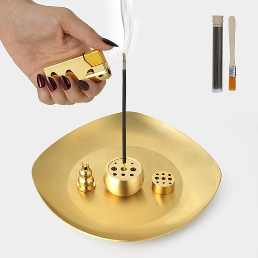 Brass Incense Holder for Sticks, Coil, Cone, Sage, Palo Santo, Yoga & Meditation