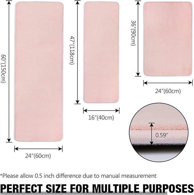Pink Memory Foam Bath Runner Mat Long Narrow Bathroom Rug Microfiber Bathroom Carpet Non Slip Soft Absorbent Washable Bathrug,16" x 47"