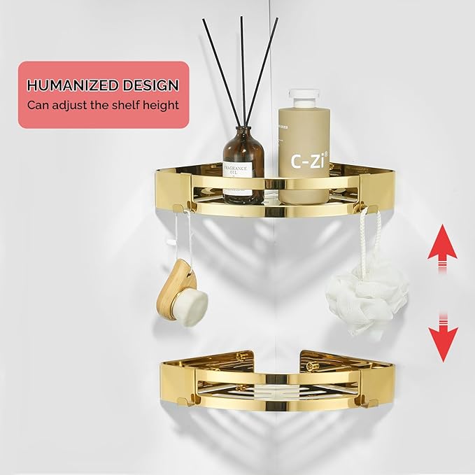 Corner Shower Caddy Wall Mounted Shower Shelf Bathroom Shower Organizer Shower Rack 2 pack Gold
