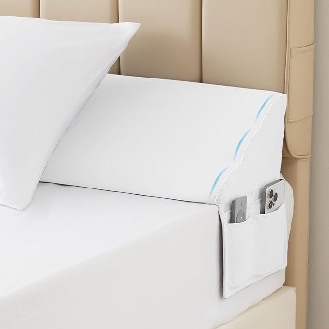 King Bed Wedge Pillow for Headboard, Foam Pillow Wedge for Headboard Gap, Mattress Bed Gap Filler King, Triangle Pillow Wedge, Anti-slip Bed Crack Pillow Space Filler King (76"×10"×6") White