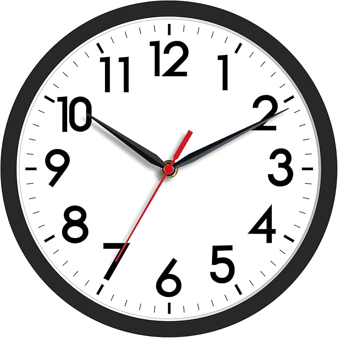 AKCISOT Wall Clock, Modern Small Wall Clocks Battery Operated 8 Inch, Silent Non-Ticking Analog Classic for Office, Home, Bathroom, Kitchen, Bedroom, School(Black)