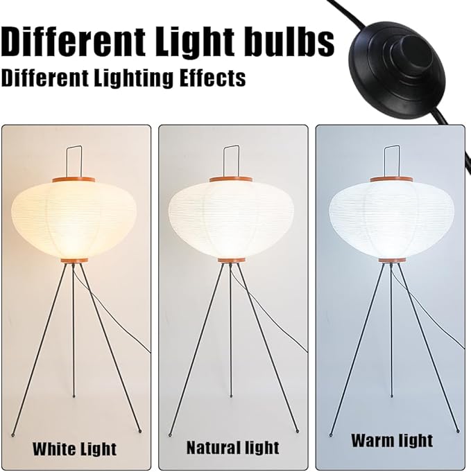 Rice Paper Floorlamp,Paper Floor Lamp,Noguchi Lamp,Akari Japanese Lantern Lamps for Wabi Sabi Decor,Tall Floorlamp for Livingroom,Tripod Floor Lamps,Office Home Lighting,Unique Standing Linght Bedroom