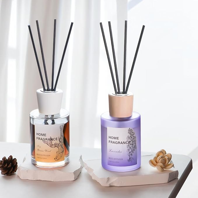 Reed Diffuser - Sea Guaiac Wood&Lavender 4.06oz (120ml) 2 Packs Essential Oil Reed Diffuser Set with 16 Sticks, Long Lasting Fragrance for Home, Bathroom, Bedroom, Room, Decor
