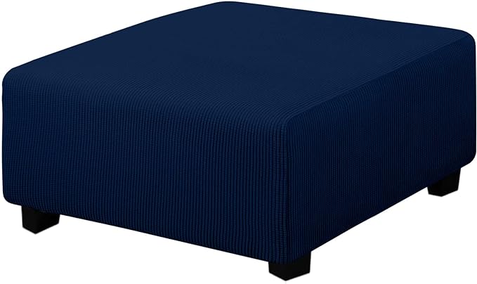 Easy-Going Stretch Square Ottoman Cover 40x40x15 inch Folding Storage Stool Furniture Protector Soft Rectangle slipcover with Elastic Bottom Navy