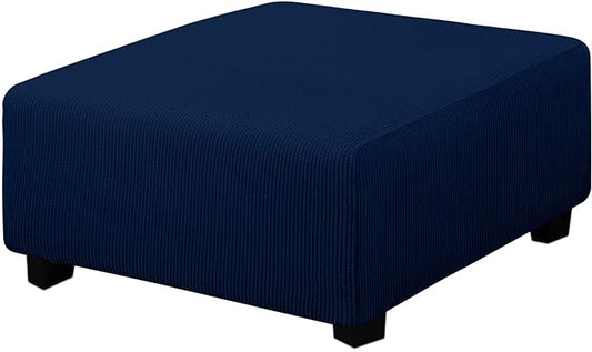 Easy-Going Stretch Square Ottoman Cover 40x40x15 inch Folding Storage Stool Furniture Protector Soft Rectangle slipcover with Elastic Bottom Navy