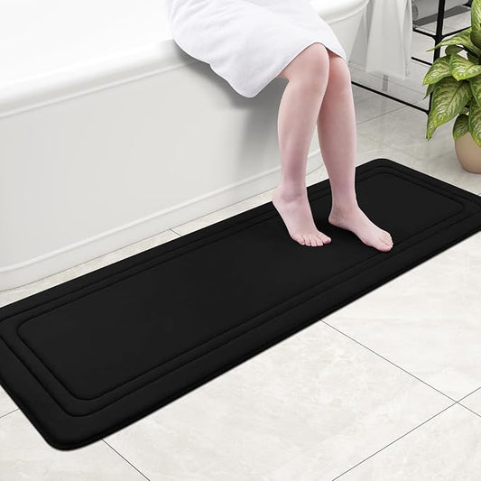 Grandaily Memory Foam Bath Mat Rug 59x20, Ultra Soft, Non-Slip and Absorbent Bathroom Rugs, Machine Wash Dry, Comfortable Bath Carpet for Bathroom Floor, Tub and Shower, Black
