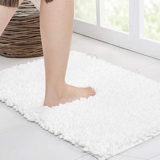 Walensee Bathroom Rug Non Slip Bath Mat (44x24 Inch White) Water Absorbent Super Soft Shaggy Chenille Machine Washable Dry Extra Thick Perfect Absorbant Best Large Plush Carpet for Shower Floor