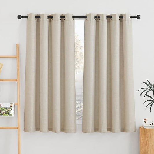 NICETOWN Linen Curtains Taupe 63 inch Long for Nursery, Grommet Top Semi Sheer Privacy Linen Weave Window Drapes Light Filtering for Bedroom/Home Office, W52 x L63, 2 Panels