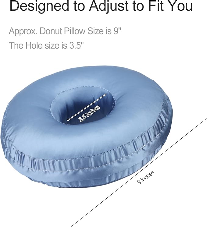Silky Ear Piercing Pillows with Holes Removable Pillowcase Washable Donut Pillow for Ear Pain Side Sleeping Cartilage CNH Pressure Sore Tinnitus Headphones Relief Guard Protector HazeBlue