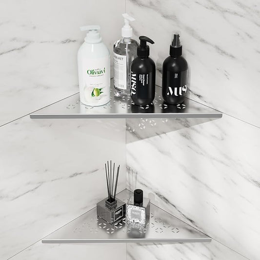 Corner Shower Shelf 10" Slot Design Bathroom Shower Shelves for Tiled Wall, 304 Stainless Steel Recessed Organizer Corner Shelves for Inside Shower Decor, Silver, 2 Pack