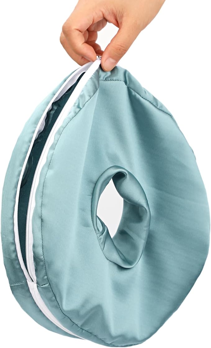 Washable Ear Piercing Pillowcase Luxury Satin Ear Hole Silky Pillowcase for Pierced Ear Side Sleepers Ear Inflammation Pressure Sore Pain Relief Support Neck Head Turquoise