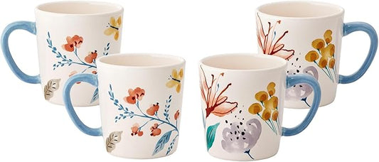 Bico Blossom Symphony Ceramic Mugs, Set of 4, for Coffee, Tea, Drinks, Microwave & Dishwasher Safe