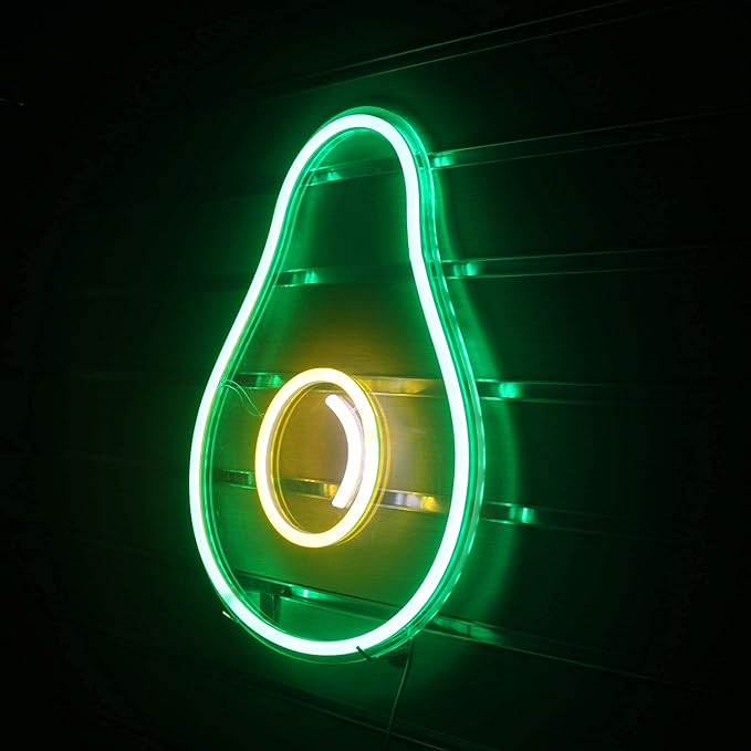 LUCUNSTAR Avocado Neon Sign Green Led Sign Fruit Neon Lights Cute Neon Signs USB Powered Switch Light Up Signs Neon Signs for Wall Decor Kids Room Bedroom Store Christmas Birthday Party Signs