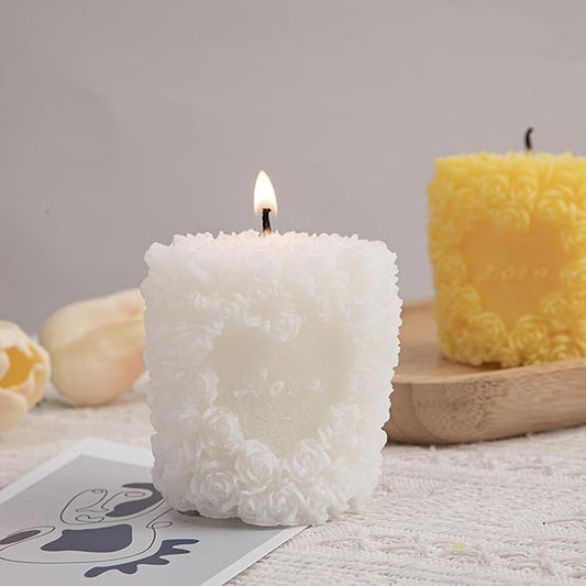 Rose Flower Clusters Aesthetic Scented Candle,Love Heart Handmade Soy Wax Aroma Decorative Candle for Table Photo Prop Valentine's Day Wedding Birthday Gift,Prefect for Meditation Stress (White)