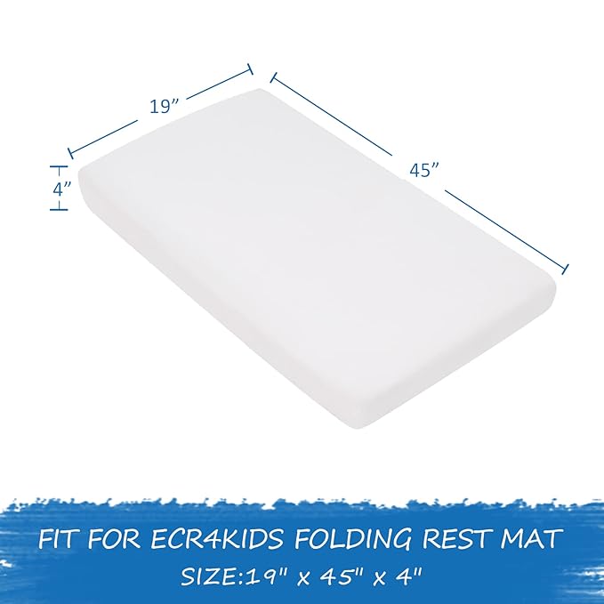 Nap Mat Cover 19" x 45" x 4" Fit for ECR4Kids Everyday Folding Rest Mat, Super Soft & Breathable Microfiber Baby Nap Mat Sheet for Preschool or Day Care, Boys and Girls, White