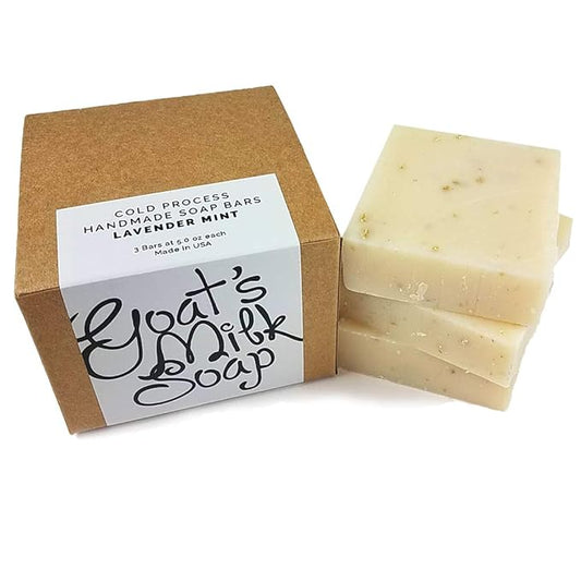 Handmade Fresh Goat's Milk Bar Soap, Olive Oil Based With Organic Shea Butter (Lavender Mint, 3 bars Economy Pack)