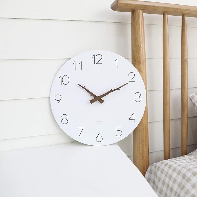 mooas Flatwood Twig Wall Clock,12" Non-Ticking Sweep Movement Decorative Battery Operated Simple Modern Wall Clock for Home Living Room Kitchen Bedroom Office School (Twig)