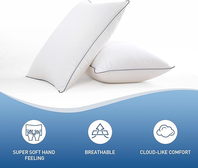 Goose Down Bed Pillow, Queen Size Bed Pillows for Sleeping, Ultra-Soft 750 Fill-Power Hotel Collection Pillow for Back, Stomach or Side Sleepers (20 * 28,Pack of 1)