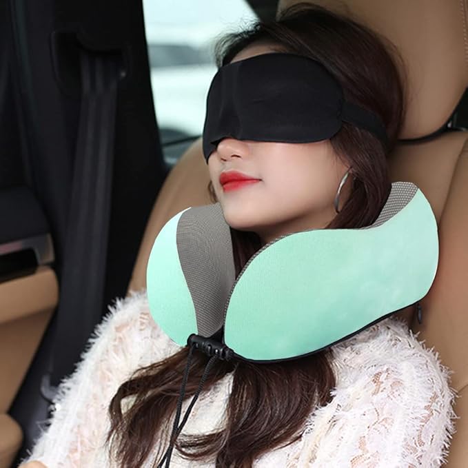 GOTDYA Travel Pillow,Travel Neck Pillows for Sleeping,100% Pure Memory Foam Soft Comfort & Support Pillow for Airplane/Car/Office&Home Rest Use-Blue Green