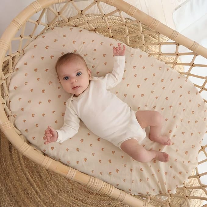 Denmark - Super Soft Muslin Mini Crib Sheets - 24'' x 38'' - 100% Organic Baby Crib Sheets for Boys and Girls (Rainbows)