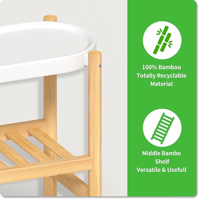 Bamboo Plant Stands Indoor, 2 Tier Steel Tray Plant Table Tall Corner Multiple Plant Holder Display Rack for Outdoor Garden Home
