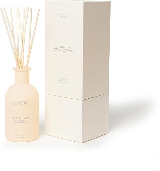 Benevolence LA Reed Diffuser - Orange, Cedarwood & Clove | Fall Home Fragrance Diffuser for Home & Bathroom | Long-Lasting Scent Sticks - Malibu Sands Collection