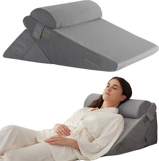 3PCS Orthopedic Bed Wedge Pillow Set for Sleeping, Wedge Pillow for Back Pain Relief, 10-in-1 Adjustable Bed Wedge Pillow Post Surgery, Triangle Pillow for Acid Reflux Snoring Gerd, Velvet