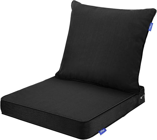 Deep Seat Cushions, Outdoor Cushions, Patio Furniture Cushions, Deep Seat & Back Cushion Patio Cushions with Rmoveable Cover for Backyard Couch Sofa Fade Resistant (22x24x4 in, Solid Black)