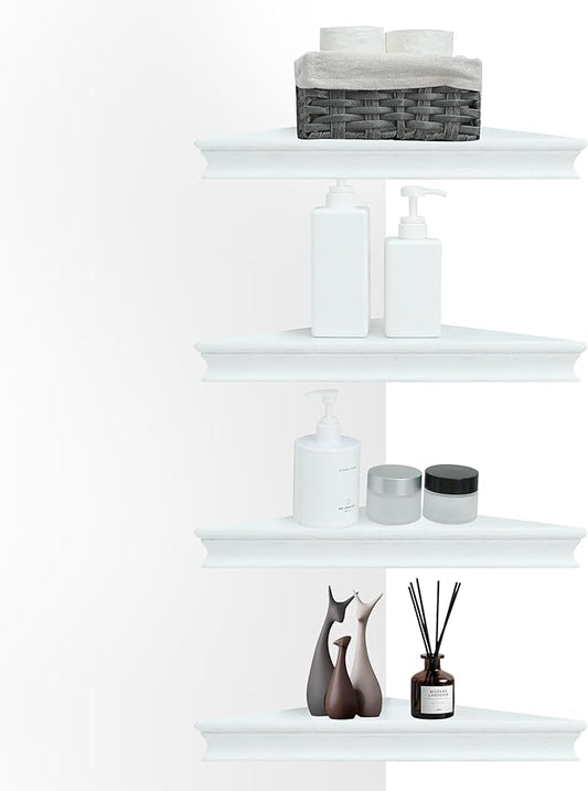 Corner Floating Shelf for Wall Set of 4,Triangular Corner Shelves Wall Mounted for Bedroom,Living Room,Bathroom,Kitchen-White