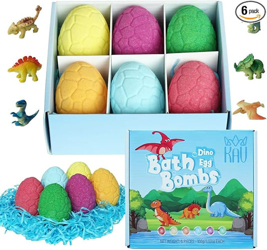 Bath Bombs for Boys with Surprise Inside, KAV Dino Large Bathbombs Giftset, 6 Pcs Egg Bubble Bath Bomb for Men, Fizzies Skin Safe, Girls Natural Organic Bathbomb Gift Set Surprise