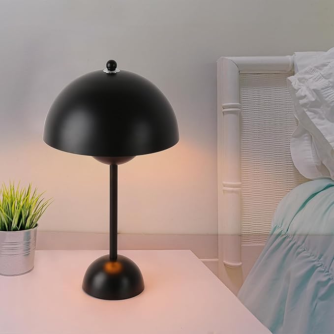 COSYLUX Modern Small Table Lamp for Bedroom, Cute Dome Shade Reflecting Light Reading Lamp for Living Room, Kid's Room, Study, Office, Beside Bedside Nightstand Desk Lamp(Black)