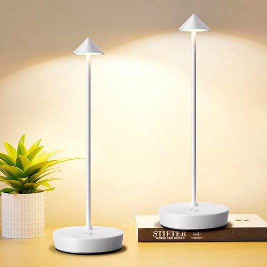 Set of 2 Rechargeable Cordless Table Lamp,6000mAh LED Battery Operated Desk Lamp Touch 3 Color Dimming Portable Outdoor Waterproof Table Light for Patio/Restaurant/Dining/Home (White)