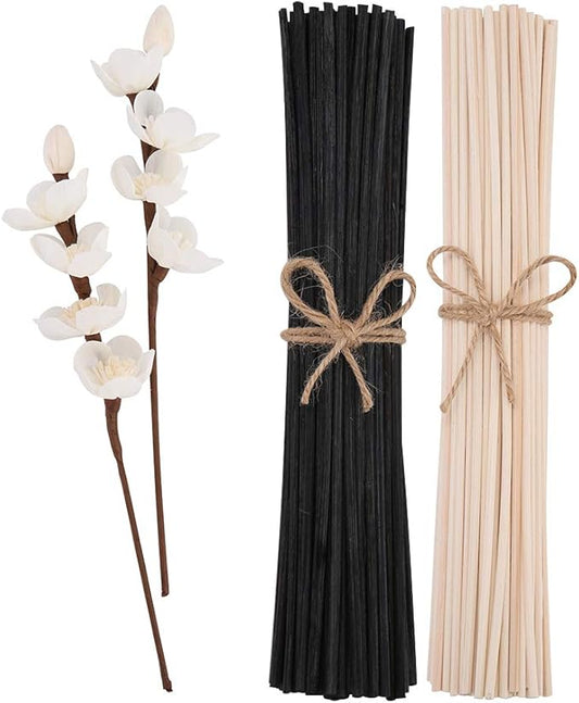 jecengs Natural Reed Diffuser Sticks add 2 Pcs 13inch Sola Flowers 10 Inch Natural Rattan Wood Sticks Aromatherapy Sticks Replacements Stick White 50 Pcs and Black 50pcs