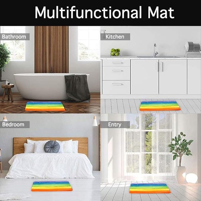 Britimes Bath Mat for Bathroom, Colorful Stripe Rainbow Washable Cover Floor Rug Carpets Floor Mat Bathroom Decorations 20x32 Inches for Kitchen Bedroom Indoor