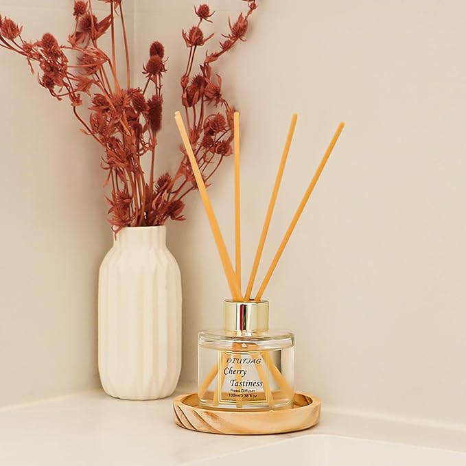 100ml Scent Diffuser with 6 Fiber Sticks, 3.5 oz Reed Diffuser Set Aromatherapy Fragrance Diffusers Air Fresheners for Home Bedroom Bathroom (Cherry)