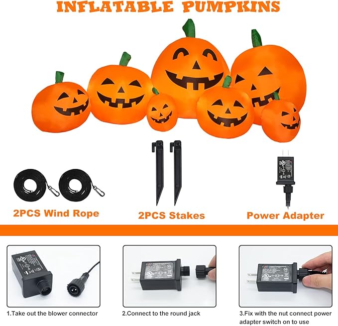 7.5 FT Inflatable Pumpkin Halloween Decorations, Halloween Blow Up Yard Decoration Clearance with LED Lights Built-in Front Yard, Porch, Lawm or Halloween Party Indoor Outdoor